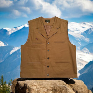 Wyoming Traders Canvas Vest Mens LTan Kaki Cowboy Ranch Wear Button Up NWOT
